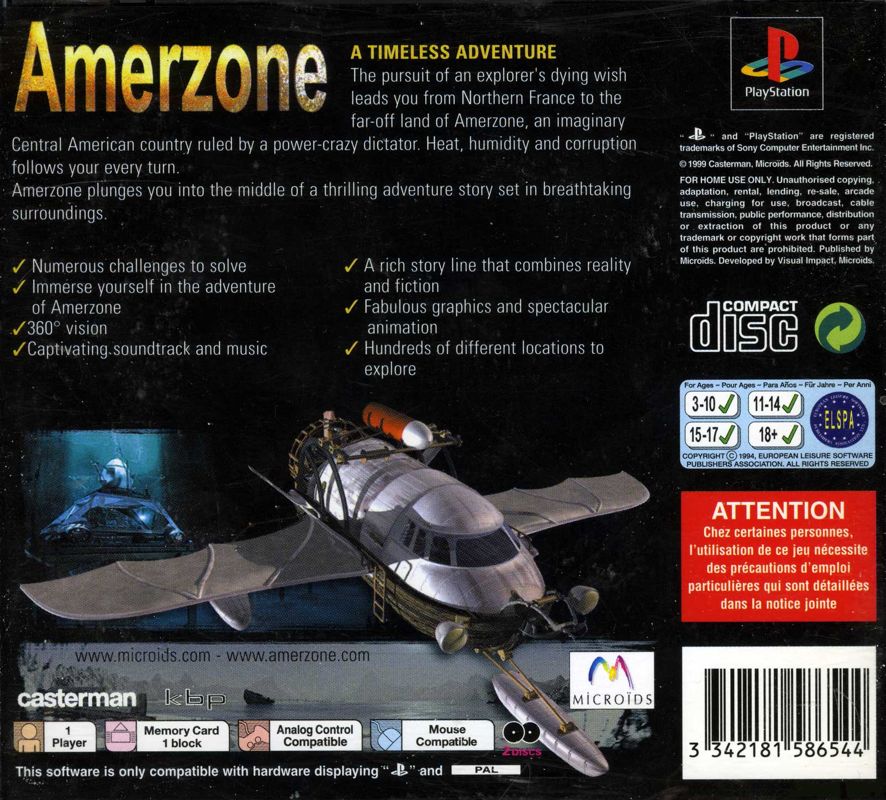 Back Cover for Amerzone: The Explorer's Legacy (PlayStation)