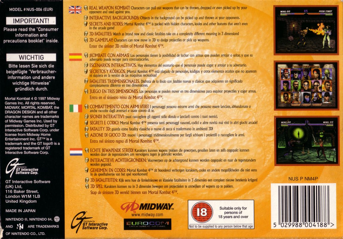 Back Cover for Mortal Kombat 4 (Nintendo 64)