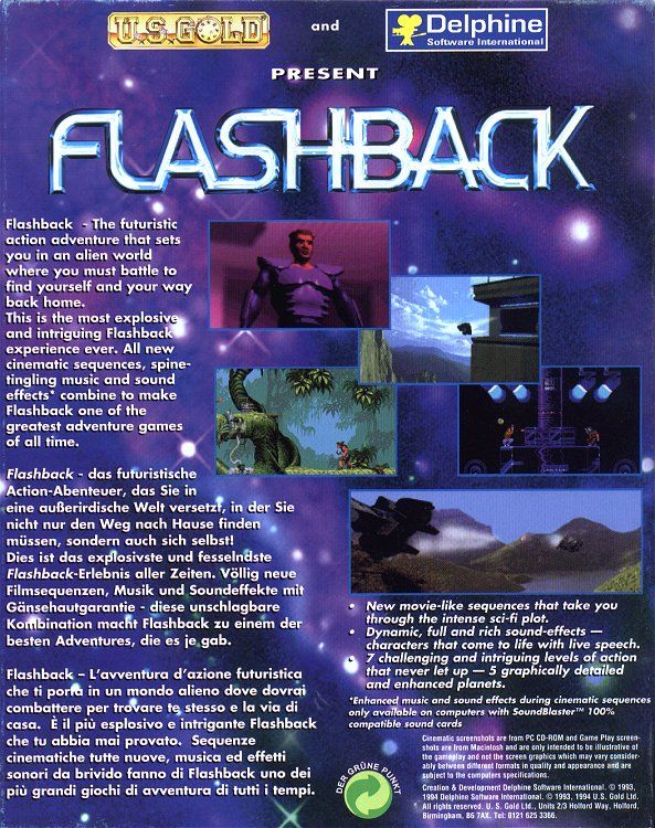 Back Cover for Flashback: The Quest for Identity (DOS) (Second release)