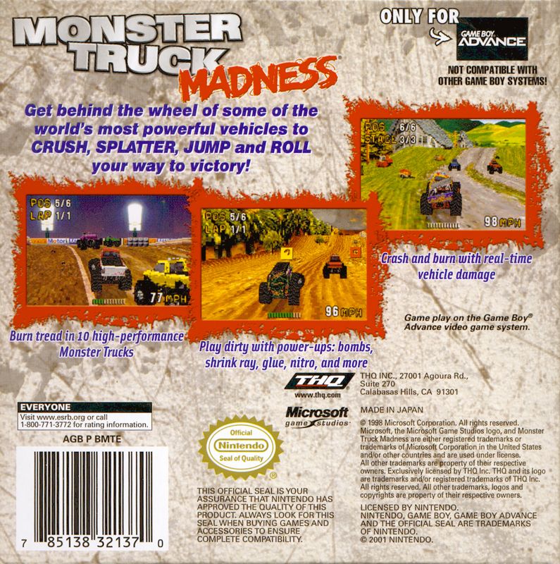 Back Cover for Monster Truck Madness (Game Boy Advance)