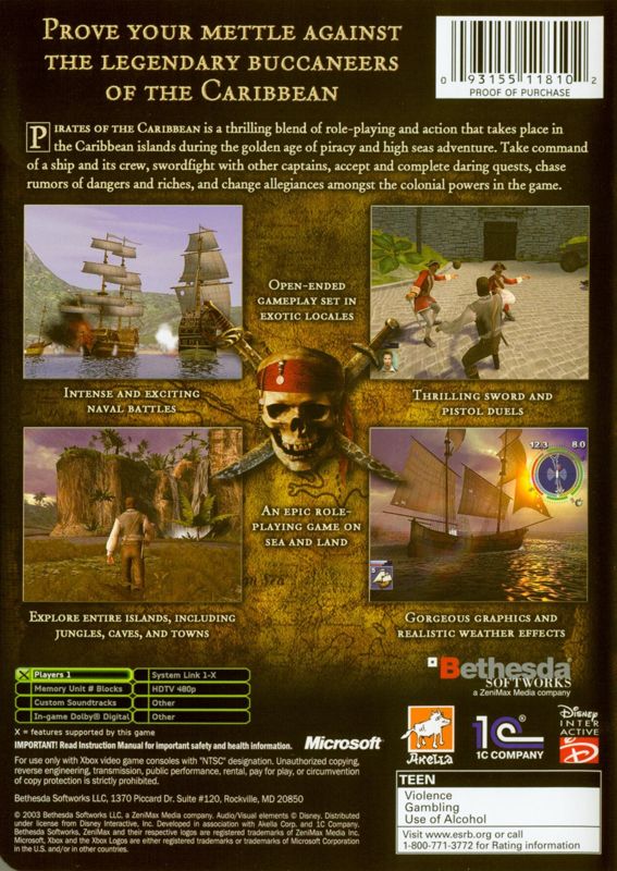 Back Cover for Pirates of the Caribbean (Xbox)