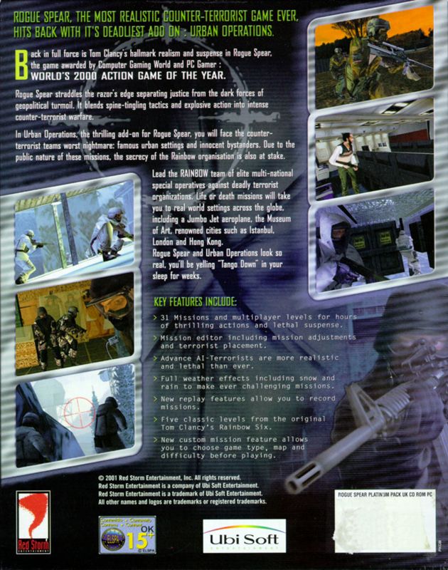 Back Cover for Tom Clancy's Rainbow Six: Rogue Spear - Platinum Pack (Windows)