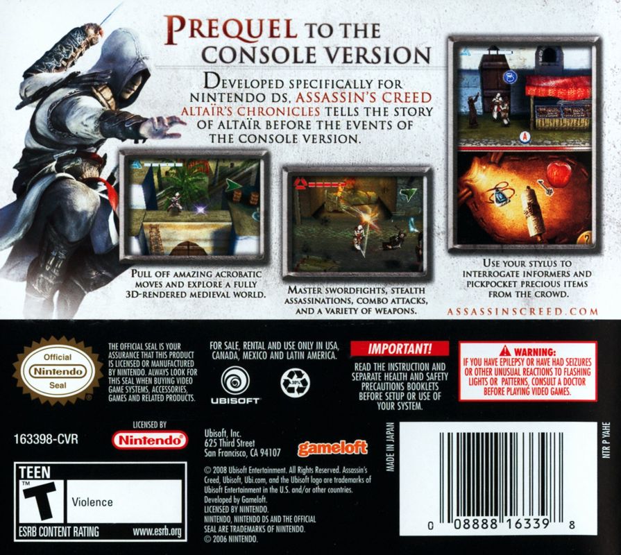 Back Cover for Assassin's Creed: Altaïr's Chronicles (Nintendo DS)