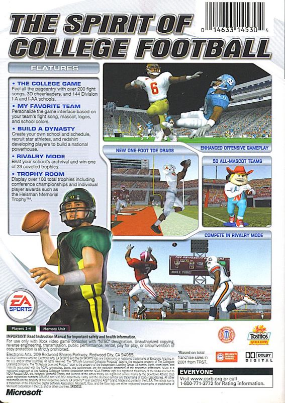 Back Cover for NCAA Football 2003 (Xbox)