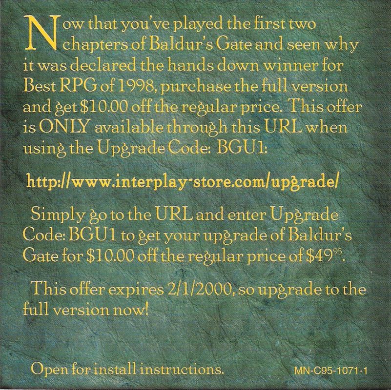 Other for Baldur's Gate Chapters I & II (Windows): Jewel Case - Insert