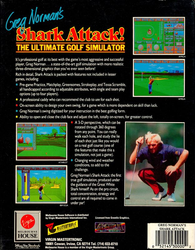 Back Cover for Greg Norman's Shark Attack! The Ultimate Golf Simulator (Amiga)