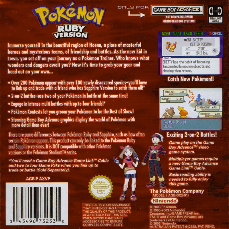 Back Cover for Pokémon Ruby Version (Game Boy Advance)