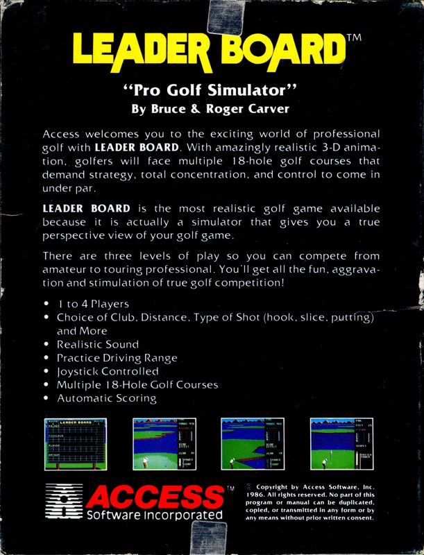 Back Cover for Leader Board (Commodore 64)