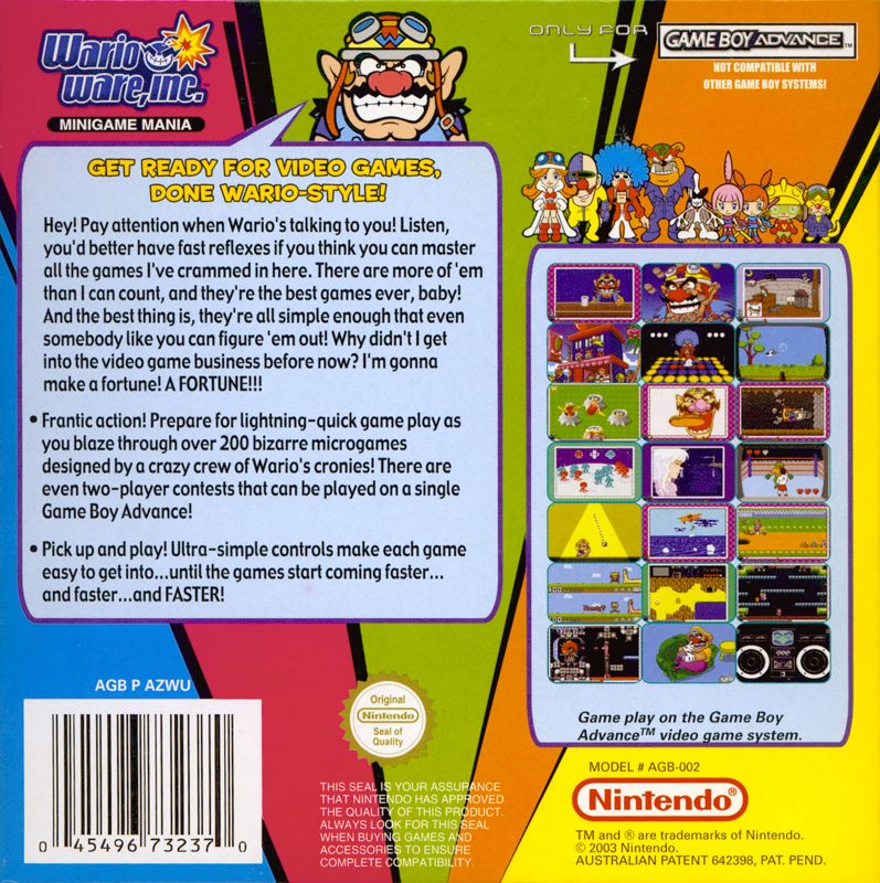 Back Cover for WarioWare, Inc.: Mega Microgame$! (Game Boy Advance)