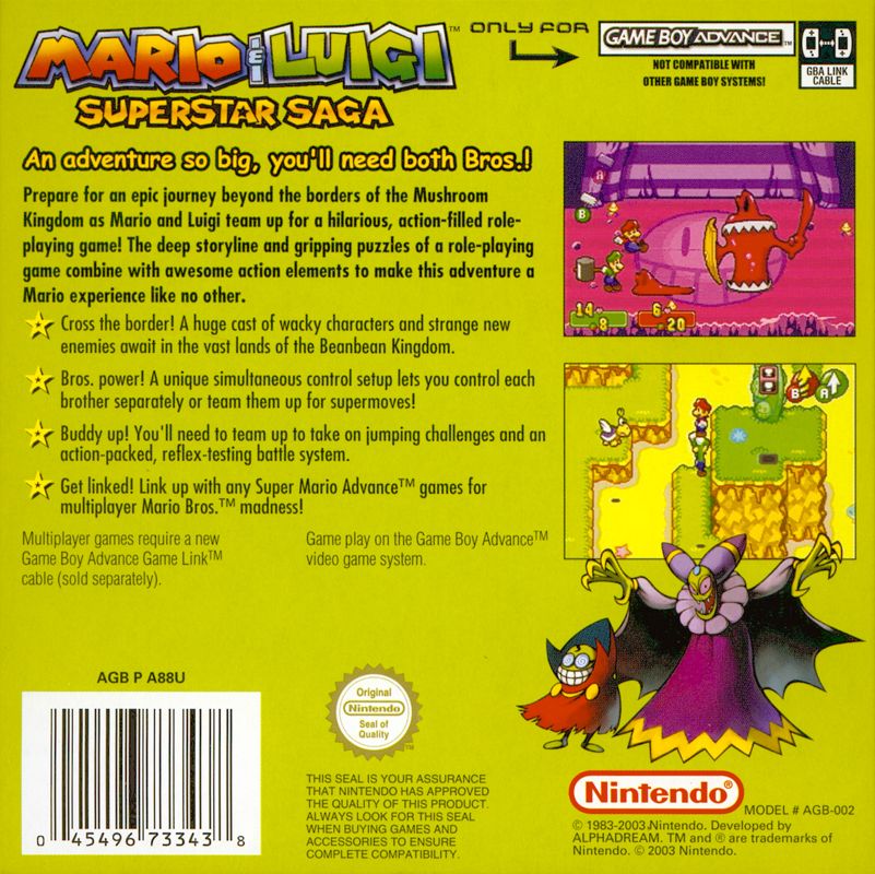 Back Cover for Mario & Luigi: Superstar Saga (Game Boy Advance)