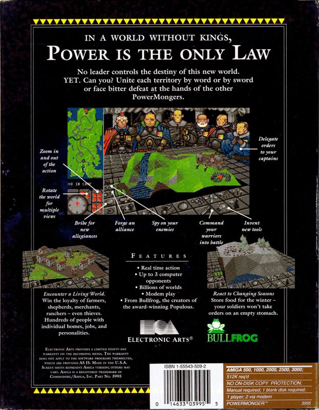 Back Cover for PowerMonger (Amiga)