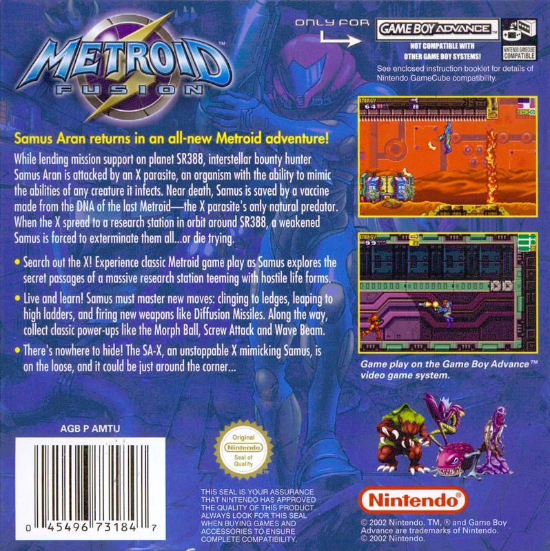 Back Cover for Metroid Fusion (Game Boy Advance)