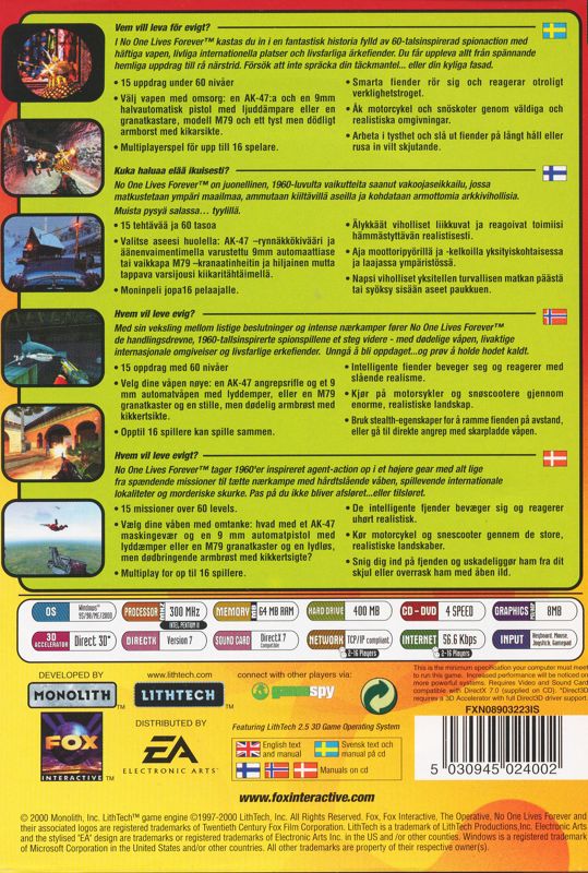 Back Cover for The Operative: No One Lives Forever (Windows)