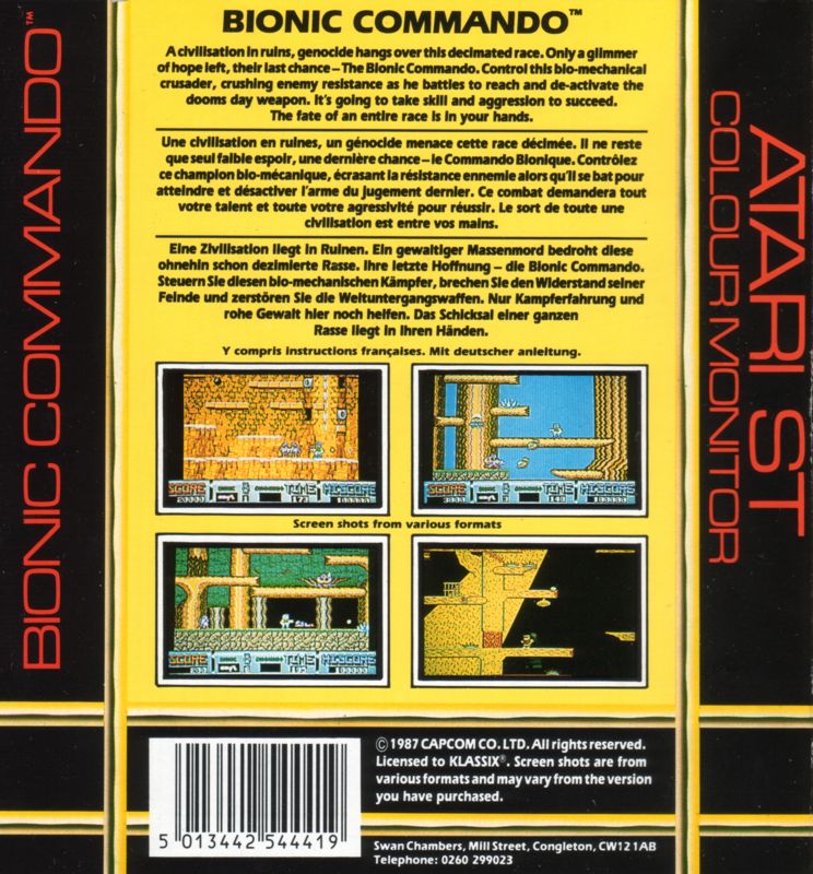 Back Cover for Bionic Commando (Atari ST) (Klassix Budget Release)