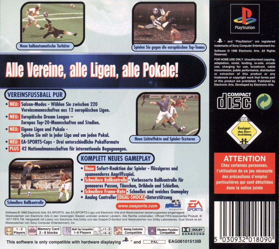 Back Cover for FIFA 99 (PlayStation)