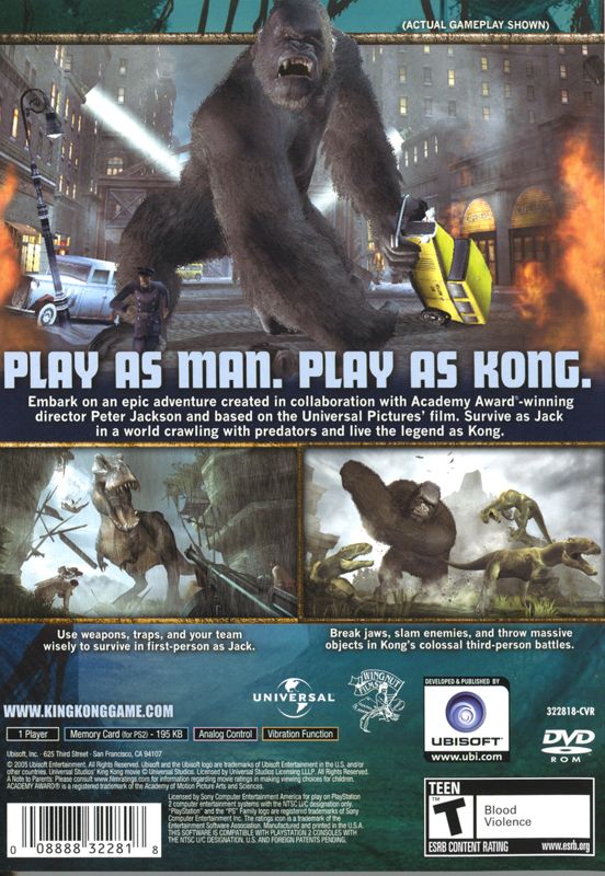 Back Cover for Peter Jackson's King Kong: The Official Game of the Movie (PlayStation 2)