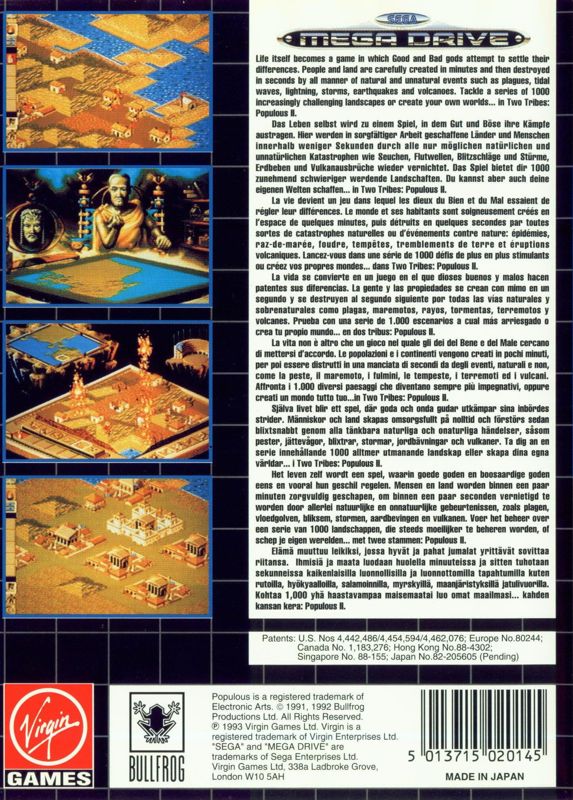 Back Cover for Populous II: Trials of the Olympian Gods (Genesis)