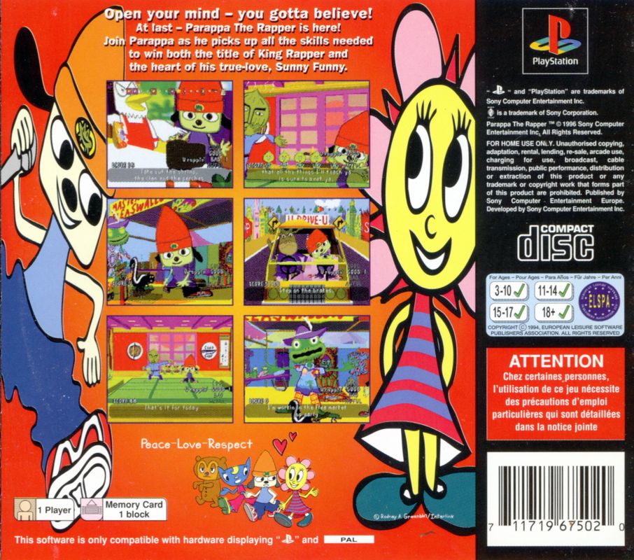 Back Cover for PaRappa the Rapper (PlayStation)