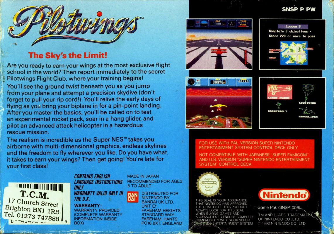 Back Cover for Pilotwings (SNES)