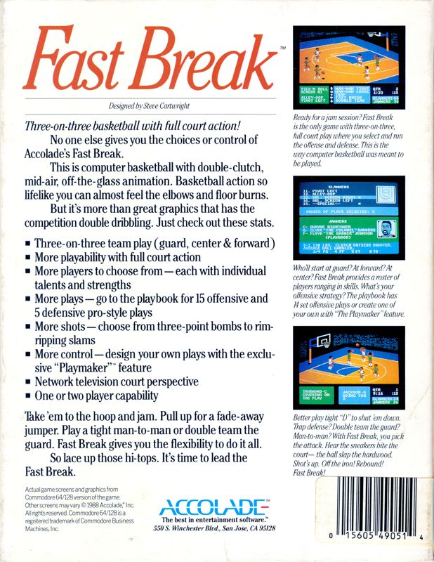 Back Cover for Fast Break (Amiga)