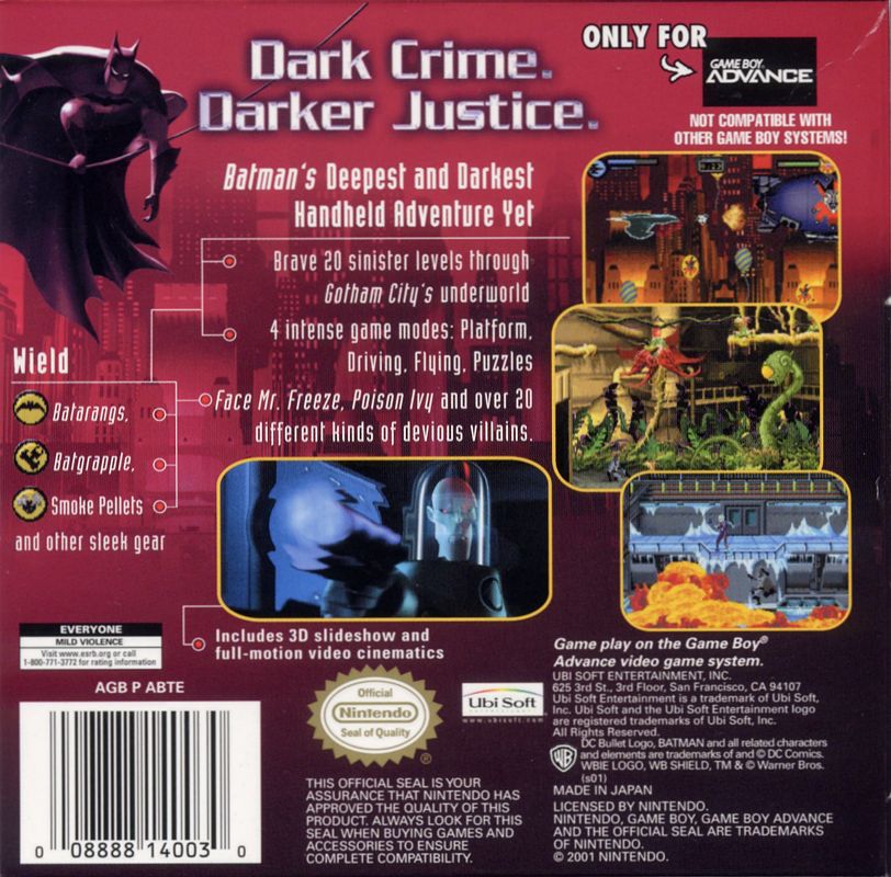 Back Cover for Batman: Vengeance (Game Boy Advance)