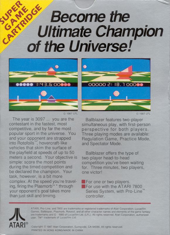 Back Cover for Ballblazer (Atari 7800)