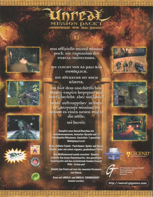 Back Cover for Unreal Mission Pack 1: Return to Na Pali (Windows)