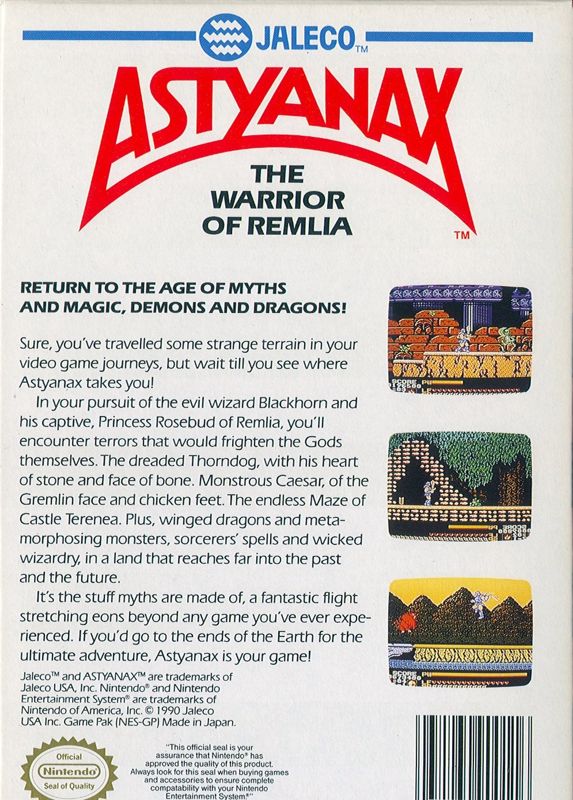 Back Cover for Astyanax (NES)