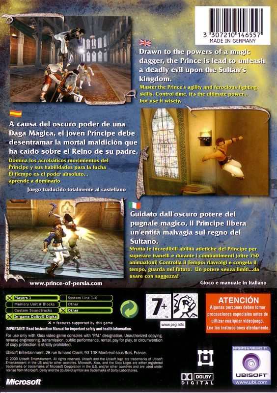 Back Cover for Prince of Persia: The Sands of Time (Xbox)