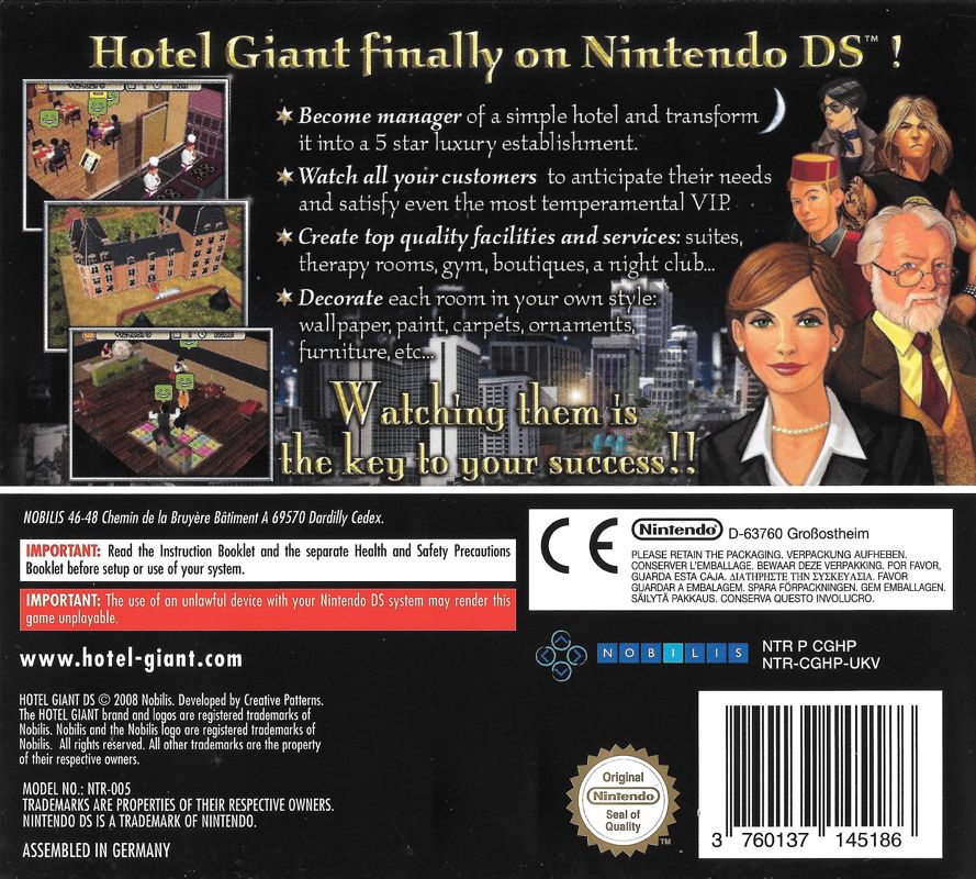 Back Cover for Hotel Giant DS (Nintendo DS)