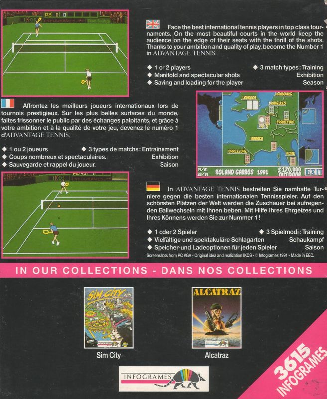 Back Cover for Advantage Tennis (Amiga)