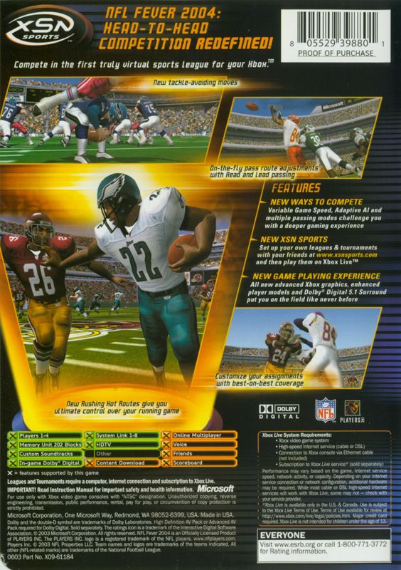 Back Cover for NFL Fever 2004 (Xbox)