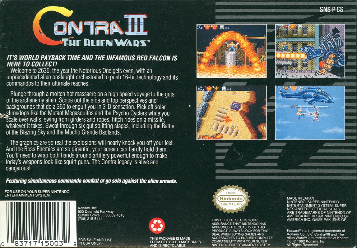 Back Cover for Contra III: The Alien Wars (SNES)