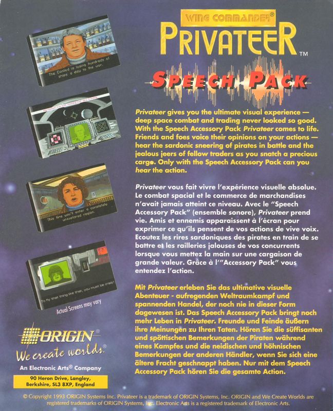 Back Cover for Wing Commander: Privateer - Speech Pack (DOS)