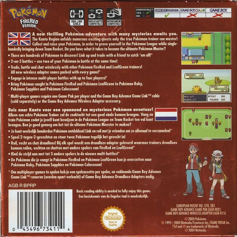 Back Cover for Pokémon FireRed Version (Game Boy Advance) (English/Dutch cover – Swedish/Danish manual)