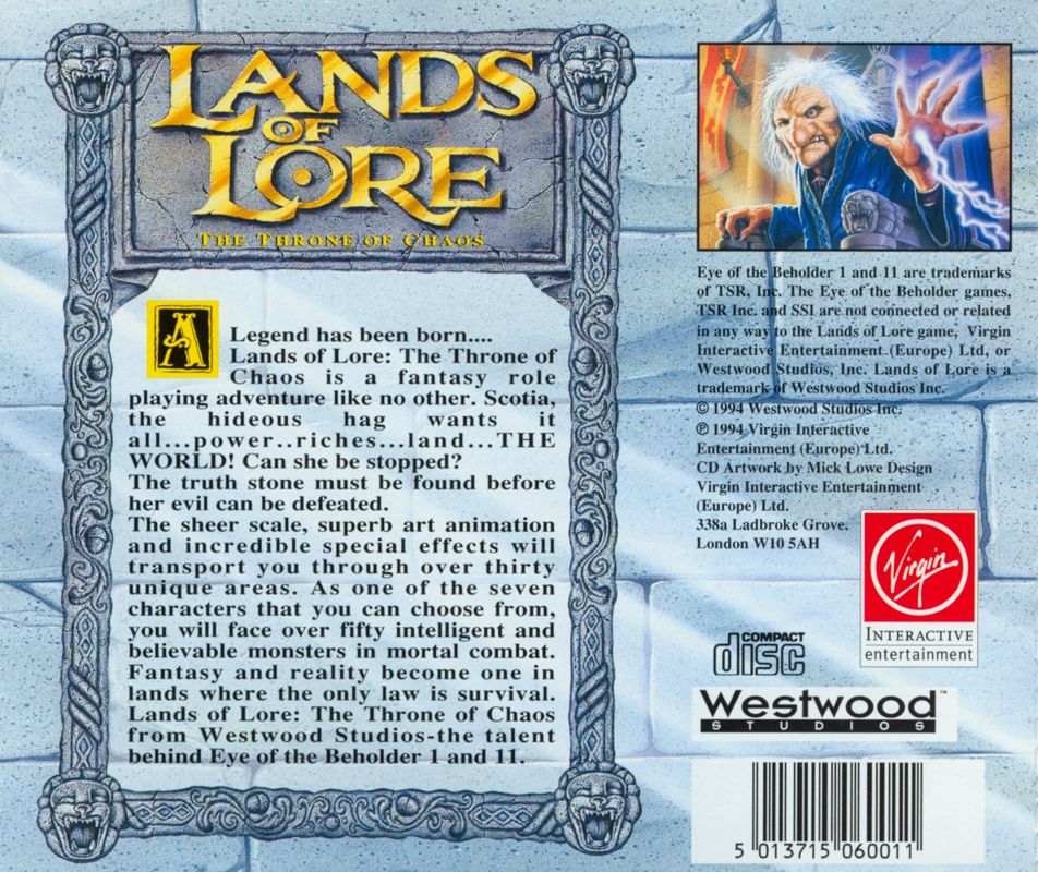 Other for Lands of Lore: The Throne of Chaos (DOS) (White Label release): Jewel Case - Back