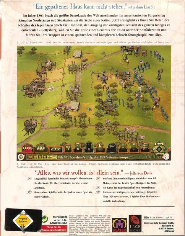 Back Cover for Sid Meier's Gettysburg! (Windows)