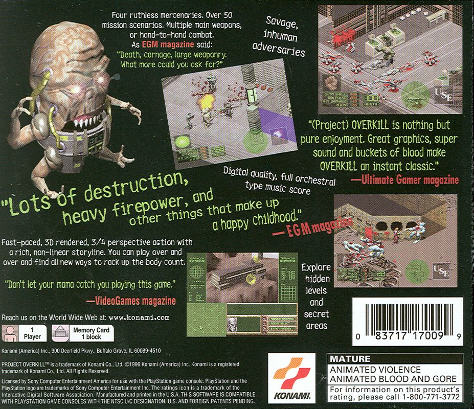 Back Cover for Project Overkill (PlayStation)