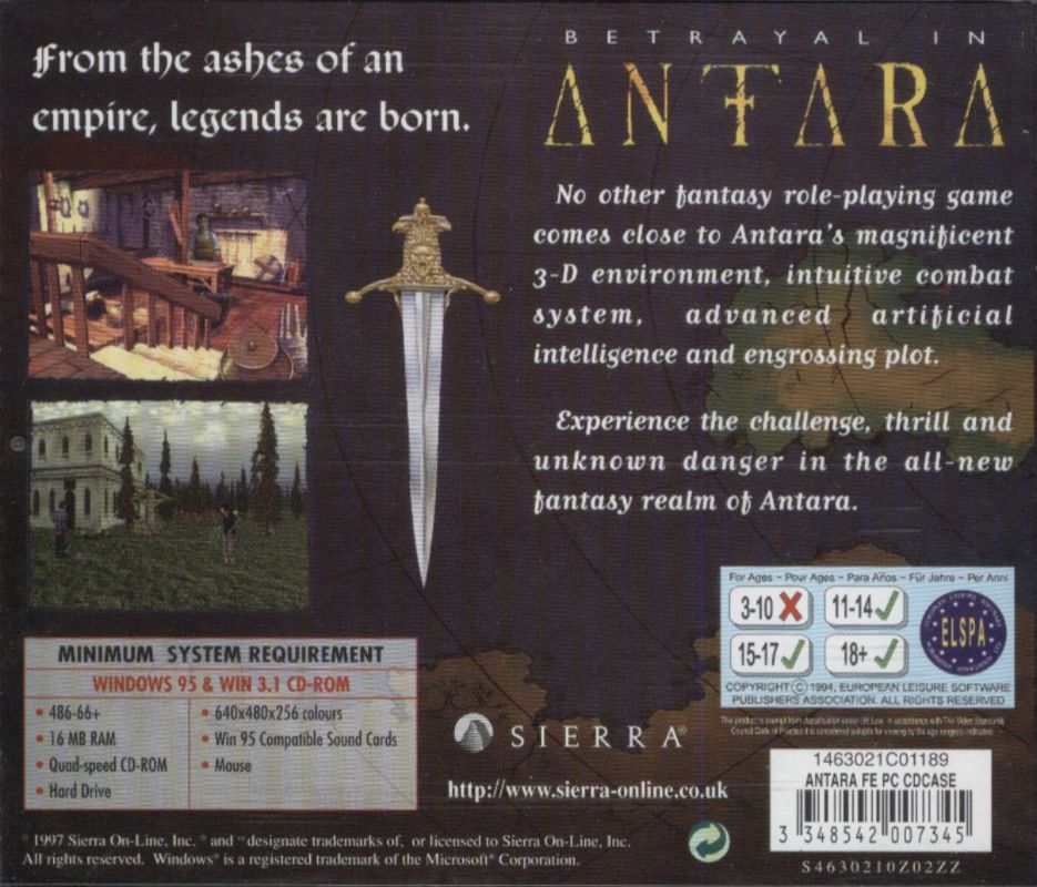 Other for Betrayal in Antara (Windows and Windows 16-bit) (SierraOriginals release): CD 1 Jewel Case - Back