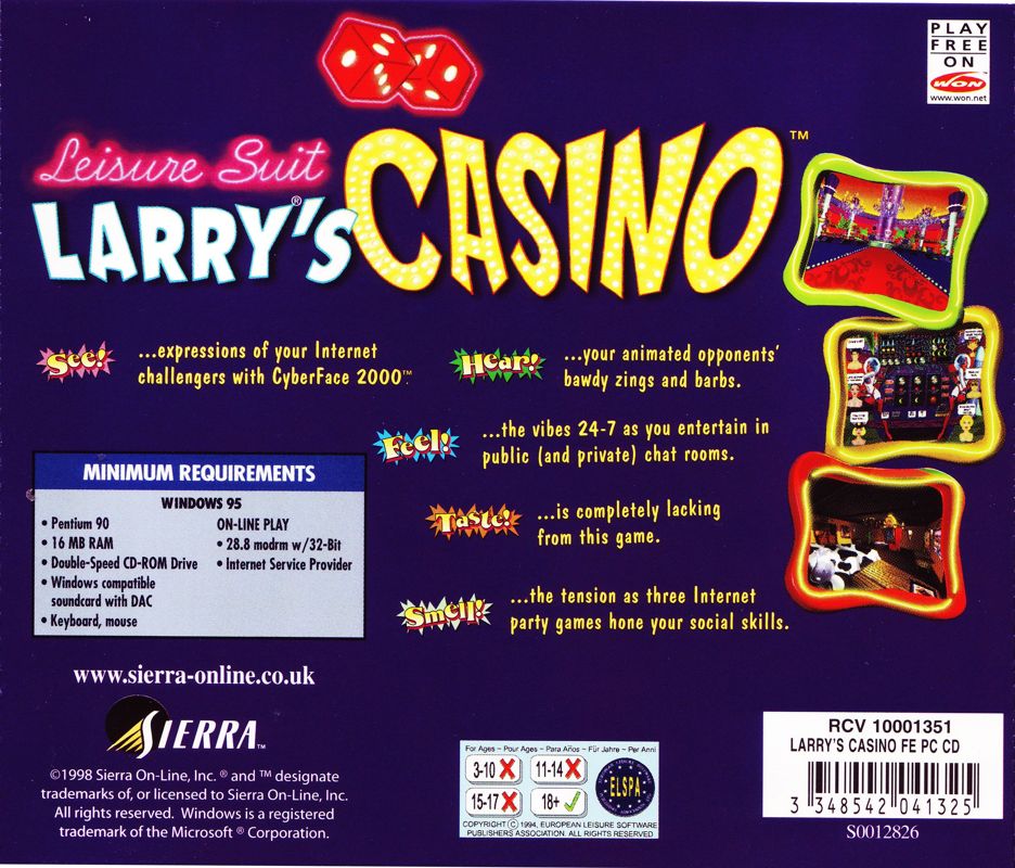 Other for Leisure Suit Larry's Casino (Windows): Jewel Case - Back