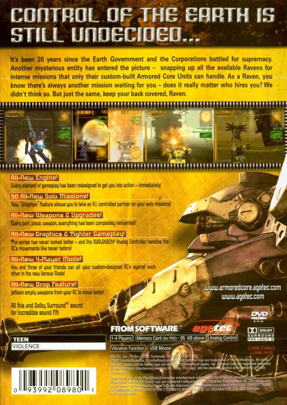 Back Cover for Armored Core 3 (PlayStation 2)
