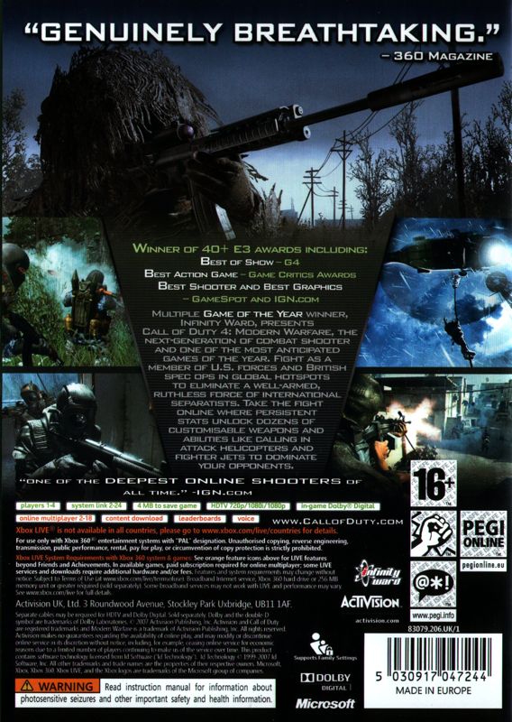 Back Cover for Call of Duty 4: Modern Warfare (Game of the Year Edition) (Xbox 360)