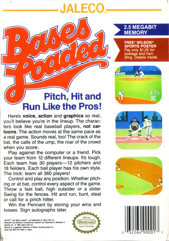 Back Cover for Bases Loaded (NES) (REV-A release.)