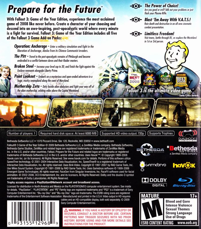 Other for Fallout 3: Game of the Year Edition (PlayStation 3): Keep Case - Back