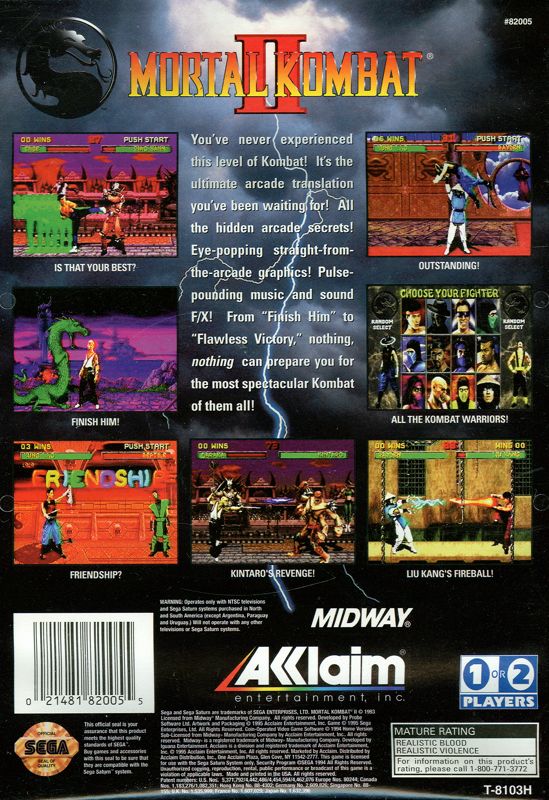 Back Cover for Mortal Kombat II (SEGA Saturn)