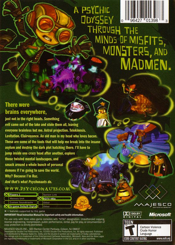 Back Cover for Psychonauts (Xbox)