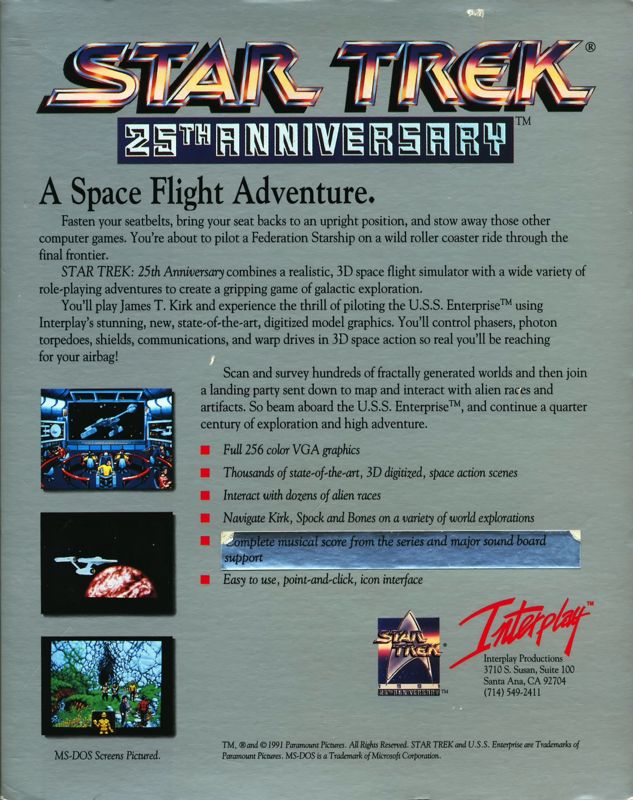 Back Cover for Star Trek: 25th Anniversary (DOS) (5.25" Floppy Disk release): W/ Text Correction