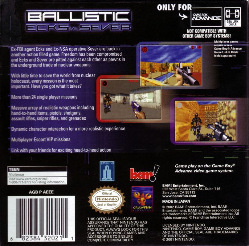 Back Cover for Ballistic: Ecks vs. Sever (Game Boy Advance)
