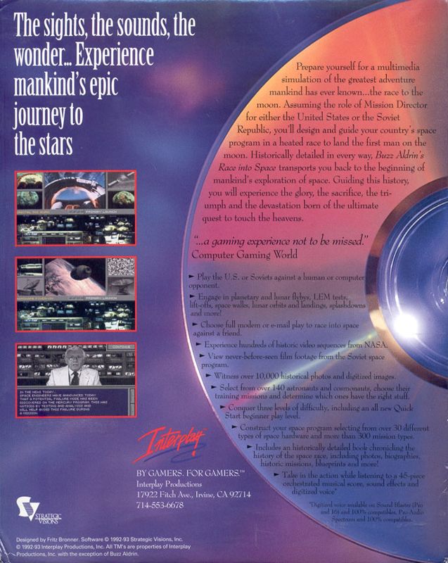 Back Cover for Buzz Aldrin's Race into Space (DOS) (Enhanced CD-ROM Edition)