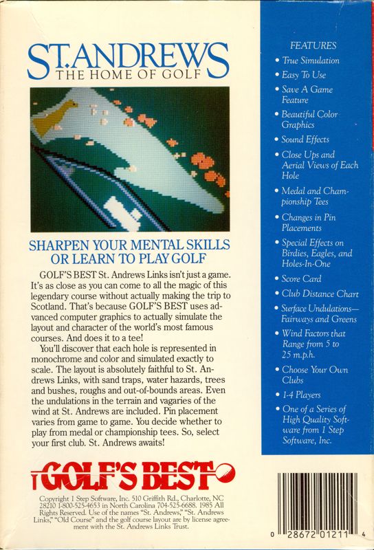 Back Cover for Golf's Best: St. Andrews - The Home of Golf (Apple II and Commodore 64 and DOS)
